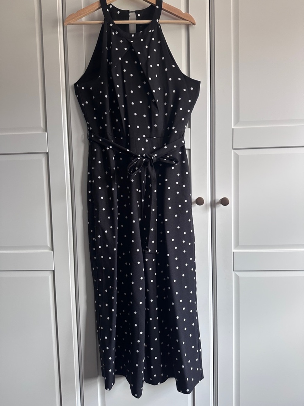 Banana Republic Black Polka Dot Halter Jumper with Tie Waist
